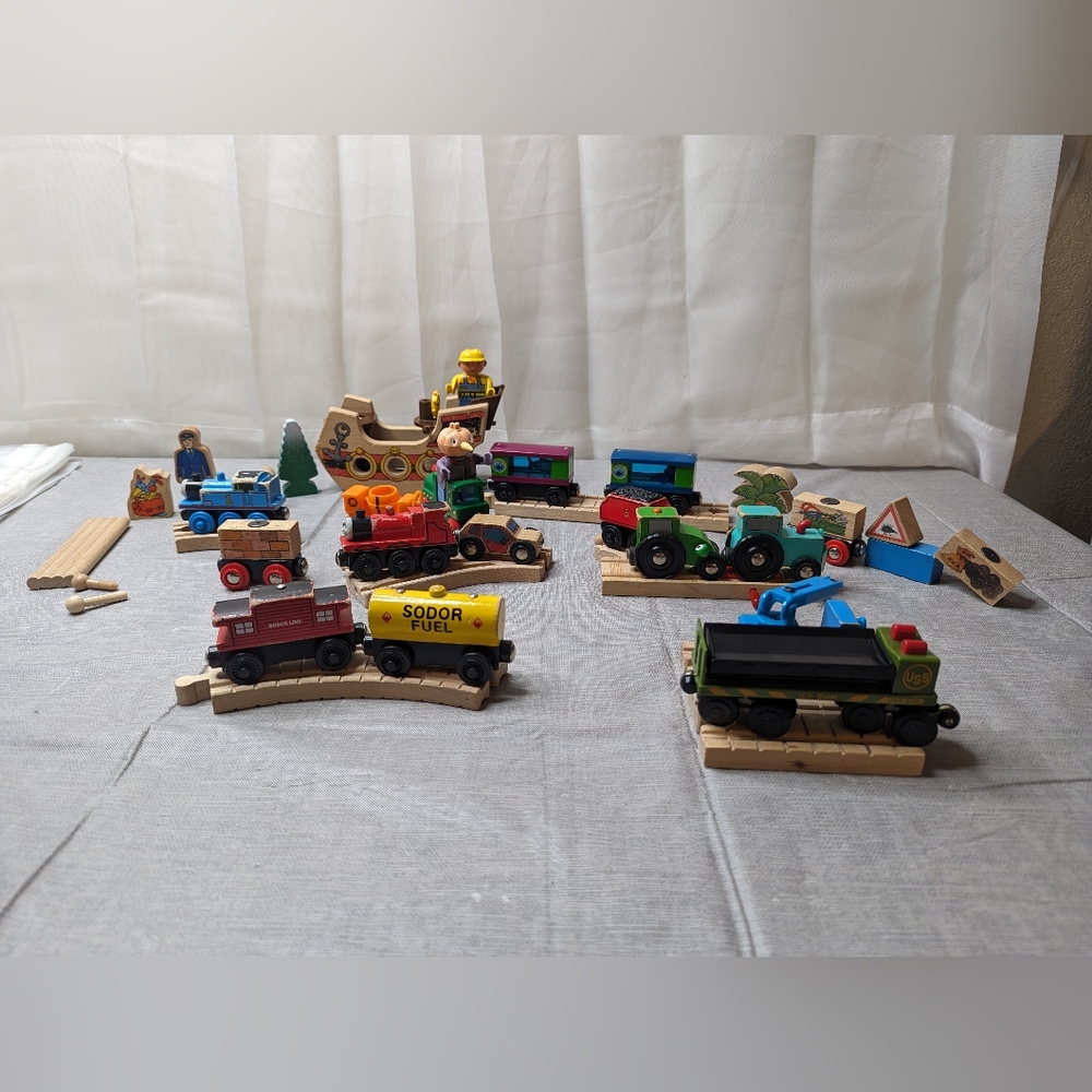 Wooden Train Cars Assorted 35 Pieces Mixed Lot